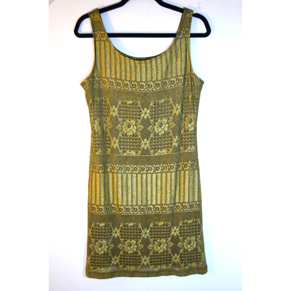 Vintage 1990s y2k Alyn Paige crochet gold mini dress size 11/12